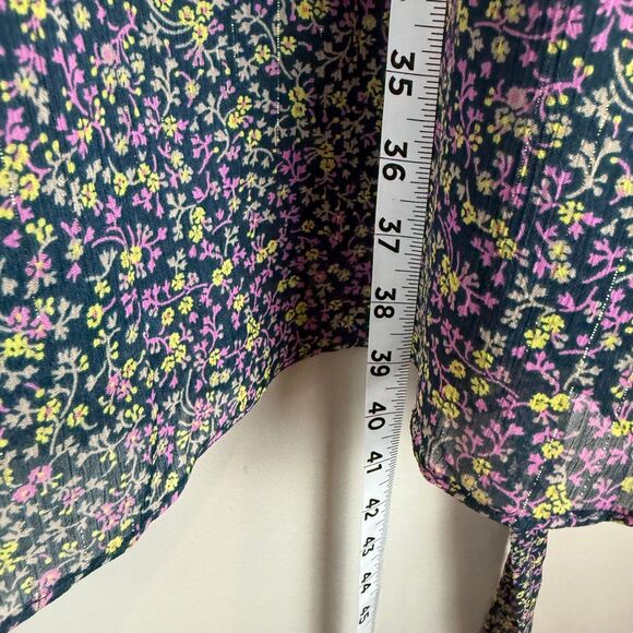 Boden Smocked Yoke Mini Dress Women's 20 Blue Pleated Tie Belt Cuff Sleeve Boho - Picture 10 of 10